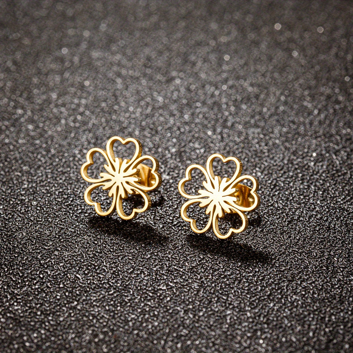 1 Pair Plum Blossom Stainless Steel Stud Earrings, Lucky Flower Earrings Jewelry Birthday Gift For Men Women