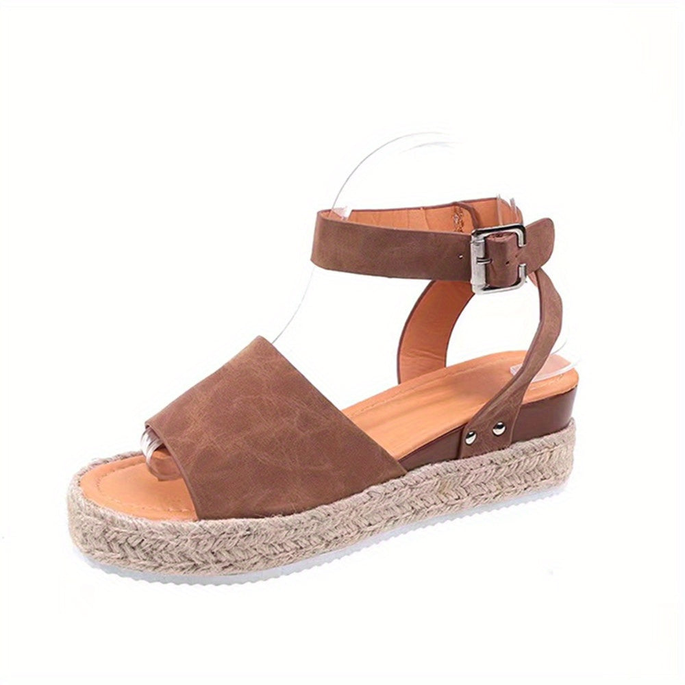 Chic Womens Open Toe Platform Espadrilles - Ankle Strap, Lightweight, Non-Slip Sole - Versatile Summer Sandals