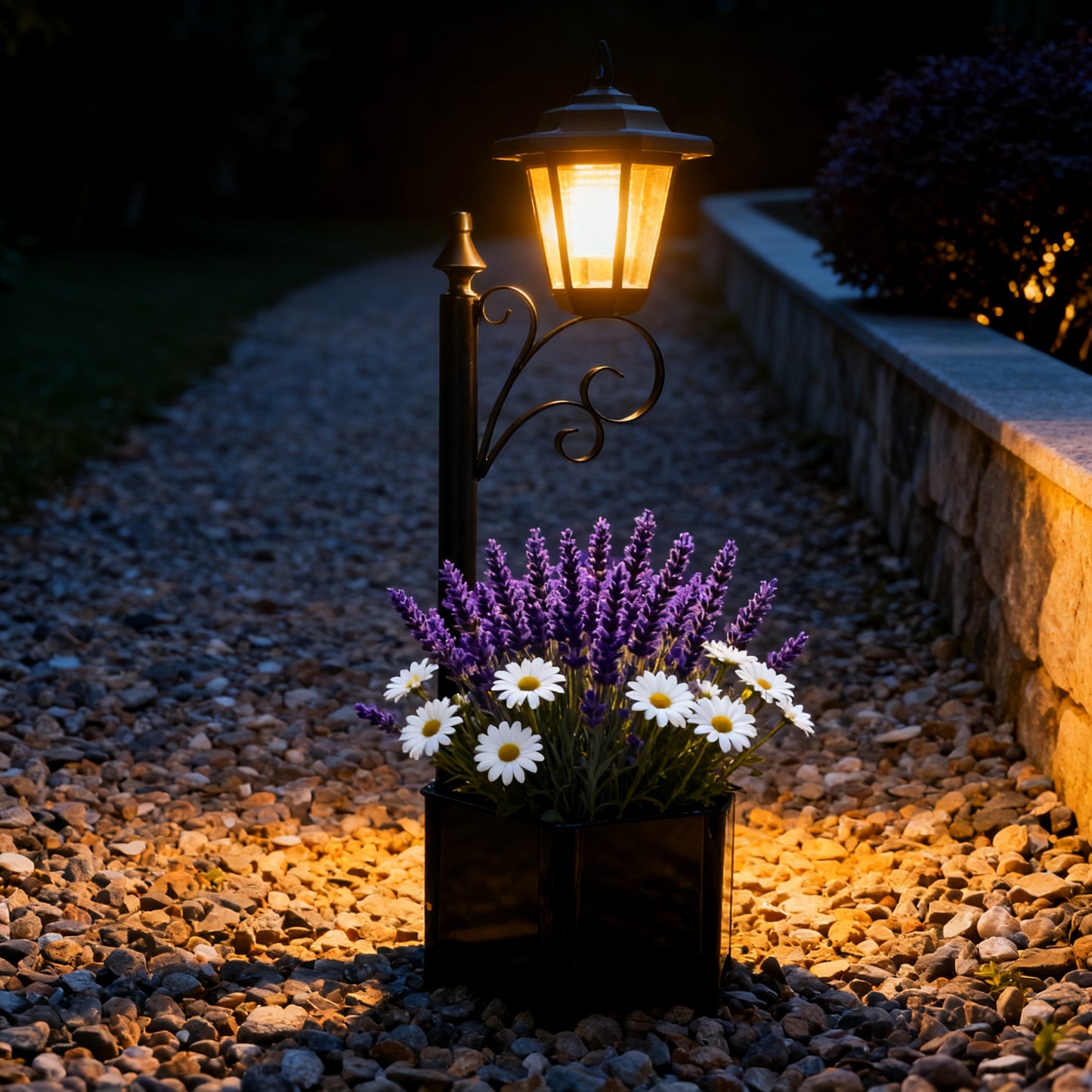71.12 cm Solar Powered Garden Light with Flower Pot Base | Outdoor Lamp for Pathway, Yard, Patio Decor, Auto On/Off, IP44, Semi Flush Mount, Polished Finish, DJGIFI Brand