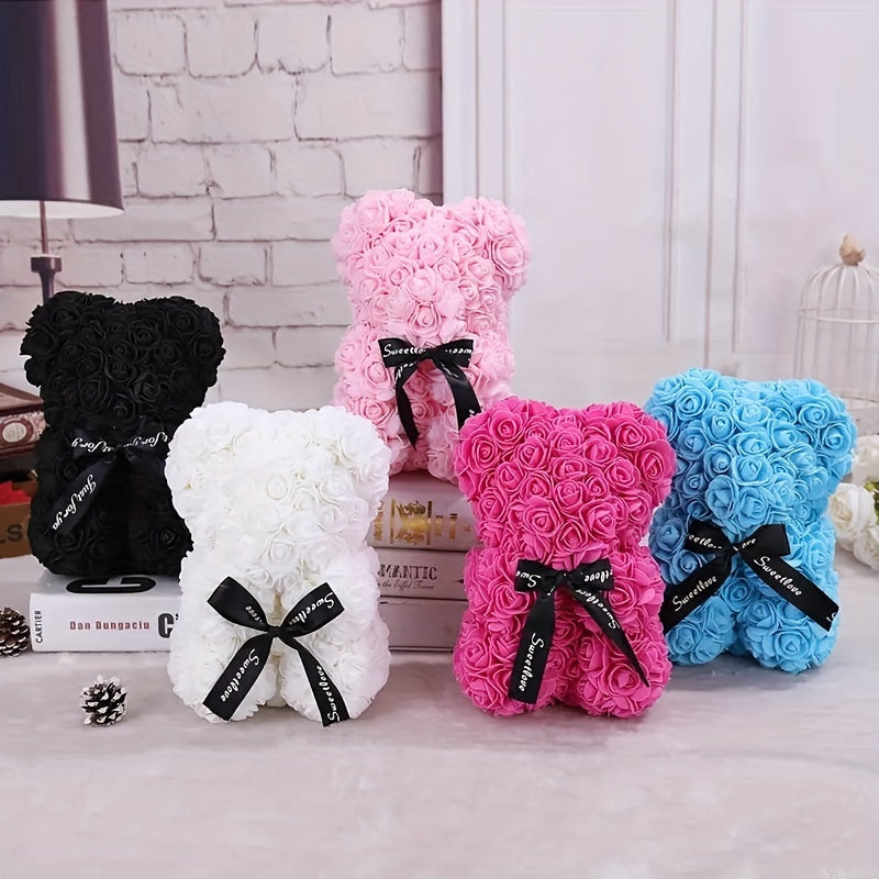 Single Artificial Rose Bear - Soft, Realistic, and Lifelike Flower Petals, Exquisite Craftsmanship, Romantic Gift for Every Occasion, Anniversary, Birthday, Wedding, Valentine's Day, and More - No Box Included
