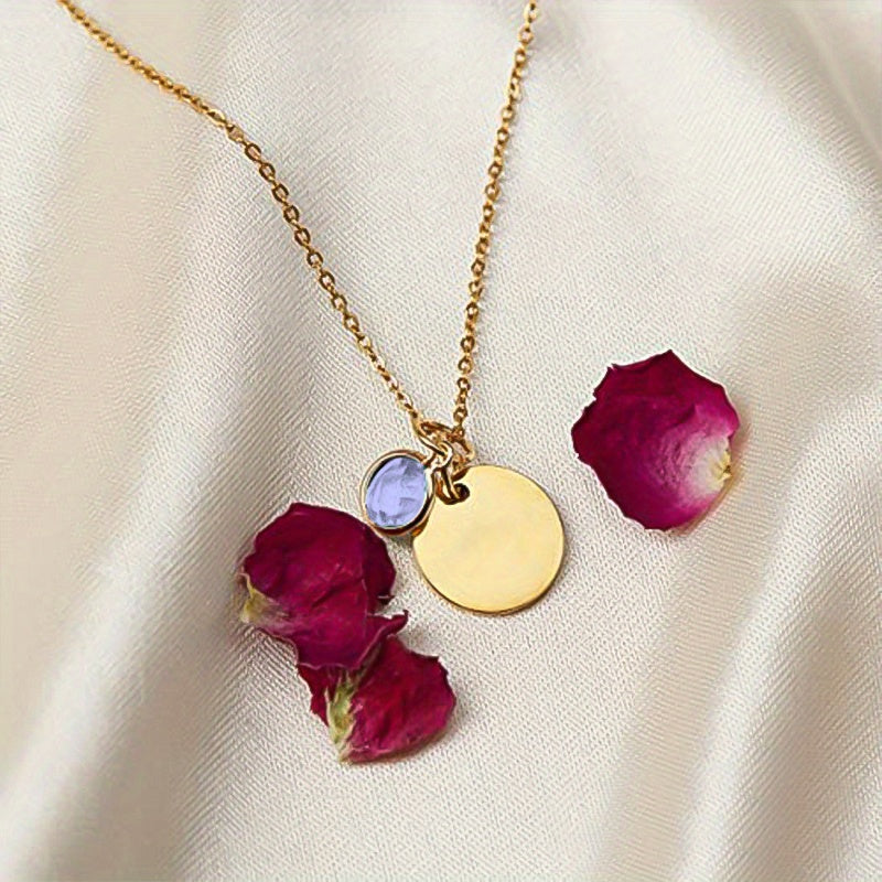 Birth Flower Engraved Necklace - Personalized Name Necklace with Birthstone and Customizable Record Time - Unique Mom Grandma Gift Idea with 12 Varieties of Birth Gemstones