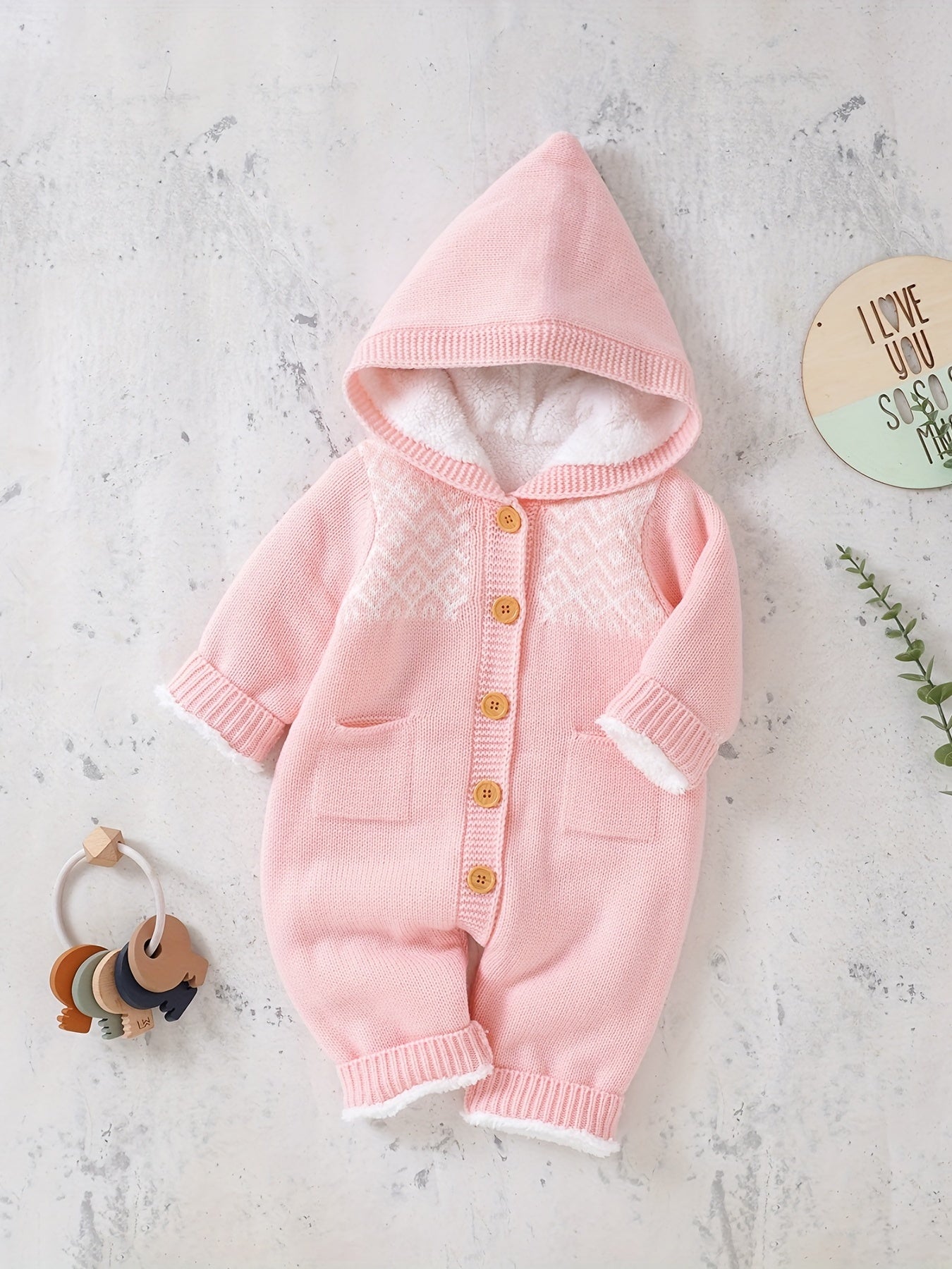 [Knit | Jumpsuit] Long Sleeve Hooded Newborn Boys And Girls Knitted Jumpsuit With Pants