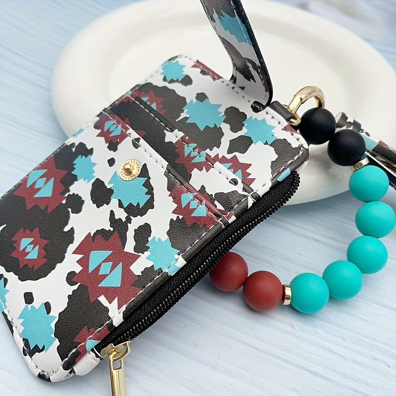 1pc Stylish Leopard Sun Flower Cow Pattern Silicone Bangle - Western Cowboy Bag Bead Keychain, Ladies Wallet Card Holder, Fashionable Key Ring with Unique Design and Colorful Pattern
