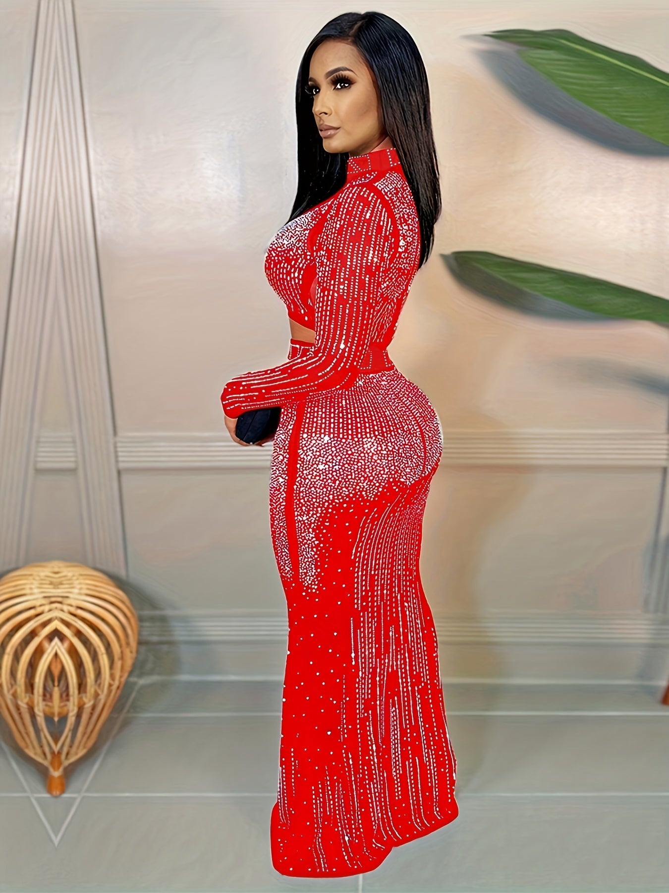 Party Dress Elegant Sexy Rhinestone Skirt Suit Women