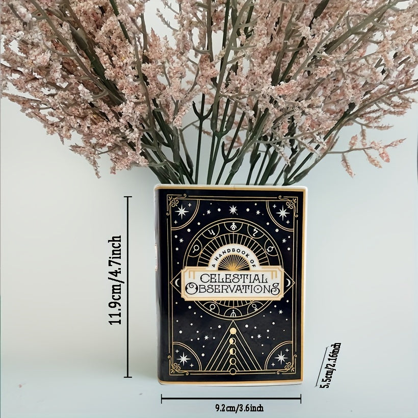1pc Enchanting Ceramic Book Vase with Tarot Card Design - Celestial Observations, Starry Night Series - Ideal for Kitchen & Living Room Decor, Classic Fantasy Style, Decorative Centerpiece|Artistic Vase|Ceramic Construction,