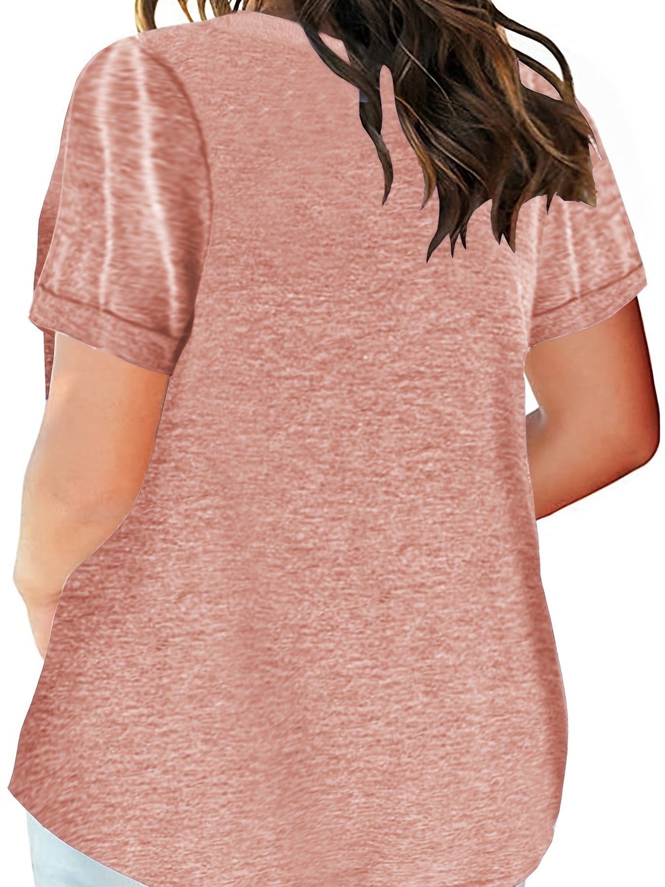 Plus Size Button Front Short Sleeve T-shirt, Women's Plus Slight Stretch Casual Tee