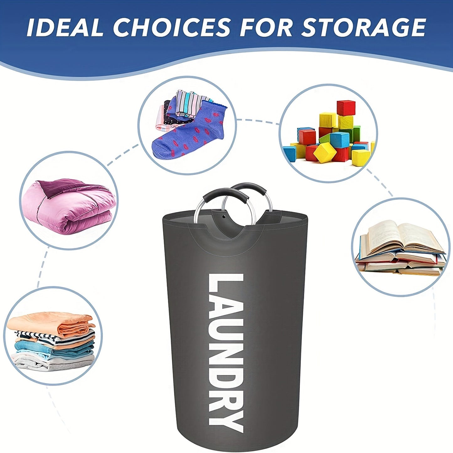 X-Large Laundry Basket, Collapsible Laundry Bag, Freestanding Tall Clothes Hamper, Laundry Hamper, Laundry Bag with Padded Handles, Clothes Hamper Stands Up Well, Collapsible Laundry Basket Easy Storage, Laundry Baskets