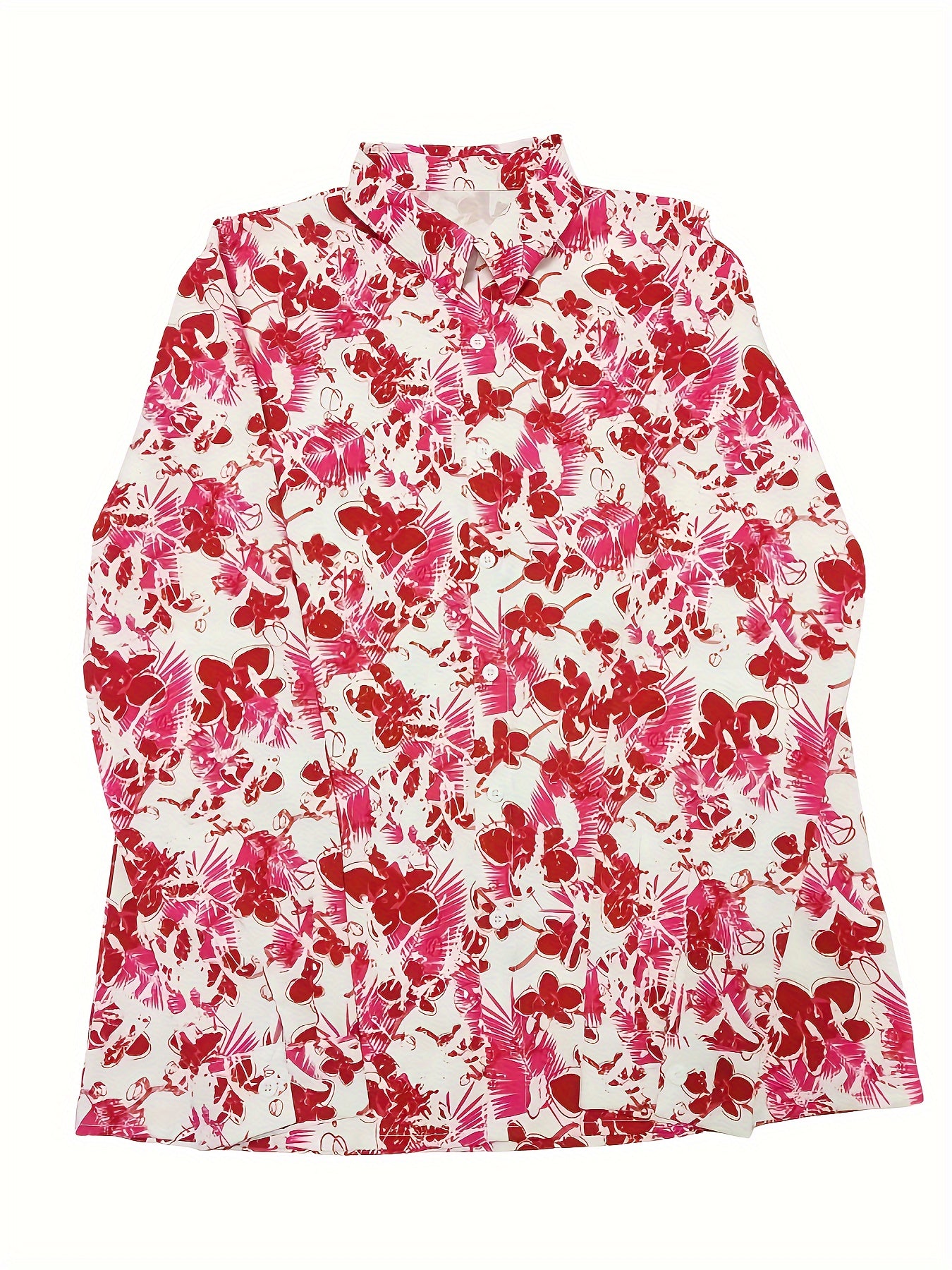 Retro Style Flower Print Men's Casual Long Sleeve Button Up Lapel Shirt, Spring Fall