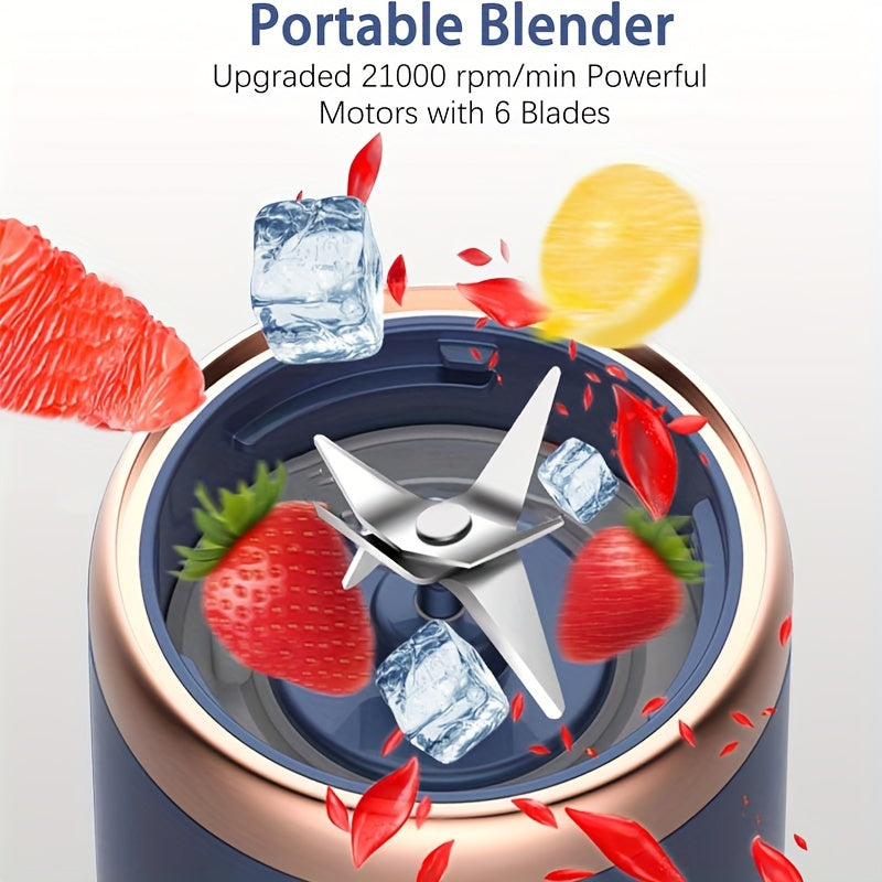 1pc Portable Blender, 400ML USB Rechargeable Mini Smoothie Maker with 6 Blades, Detachable Round Food Grade ABS Cup, Push Button Control, 1500mAh Lithium Battery, for Fruit Juice, Shakes, Baby Food - Travel Lid Included