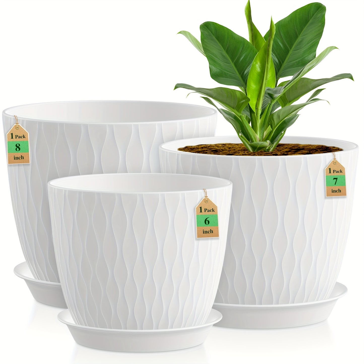 1 Set, Large, Medium And Small Water Ripple Flower Pot Set with Drainage Holes, Plastic Flower Pots, Indoor And Outdoor Plant Nursery Planting Pots, Succulents, Snake Plants, African Violets, Flowers