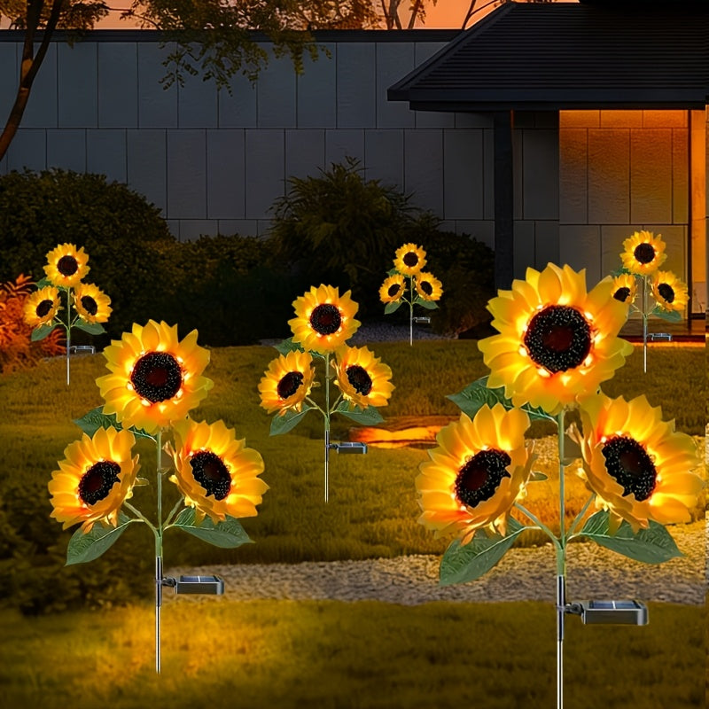 LED Solarium Flower with Realistic Sunflower Lamp - Outdoor/ Lawn & Balcony Landscape Lighting, Plug-Free Operation, Durable Plastic (Easy Semi-Recessed Installation) - Photovoltaic