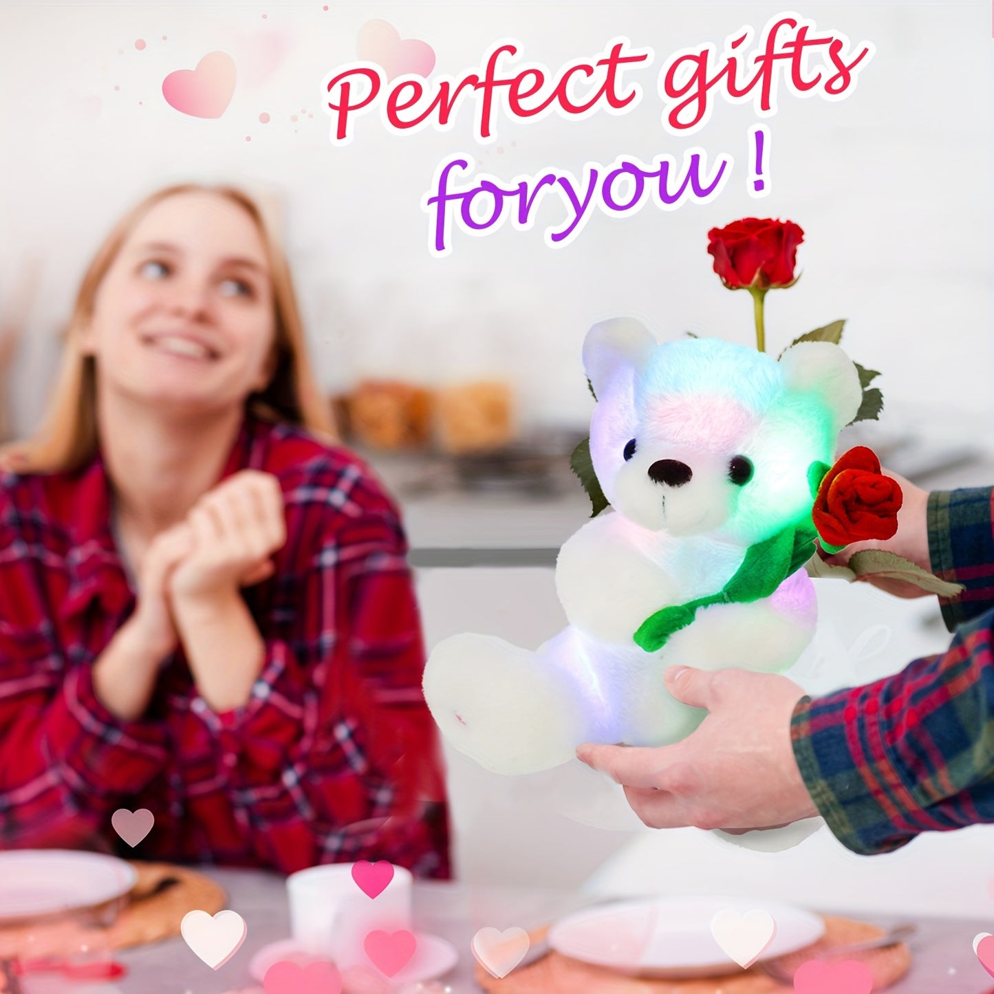 Glow Guards Glow Bracelet White Bear Plush Toy Soft And Cute Stuffed Animal, Christmas Halloween Thanksgiving Gift, Interior Decoration, Without Battery, 10.5 In/26cm