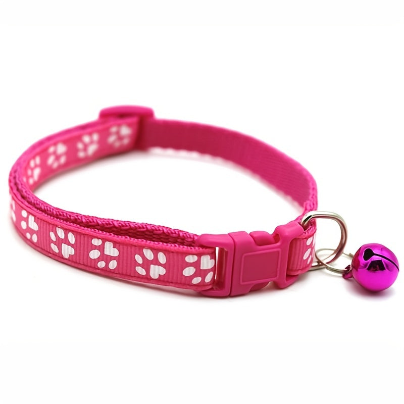 Rainbow Cute Bell Collar with Adjustable Buckle and Paw Print Design for Cats