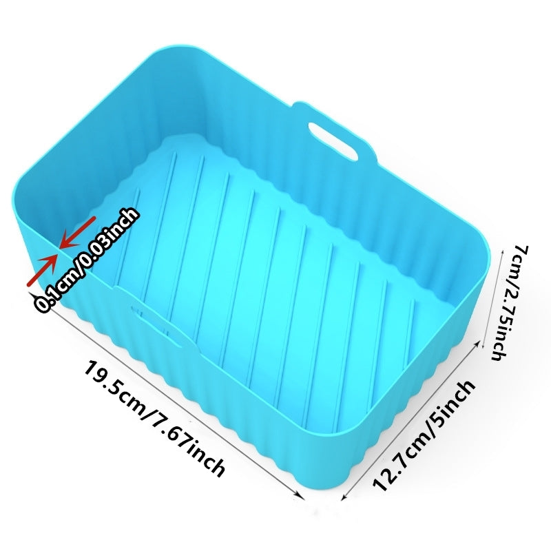 1/2pcs Square Air Fryer Silicone Pots - Reusable Non-Stick Baking Trays with Handles, High-Temp Resistant Oven & Air Fryer Liners, 19.48x12.7x6.99 cm, Easy Clean (Black/Red/Blue/Grey), Air Fryer Silicone Liners