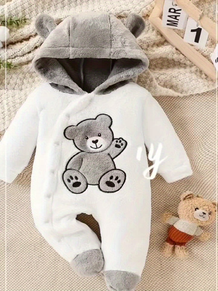 Baby Footed Onesie, Newborn Infant Footed Romper, Winter Thickened Plush Warm Base Layer, Perfect for Outdoor