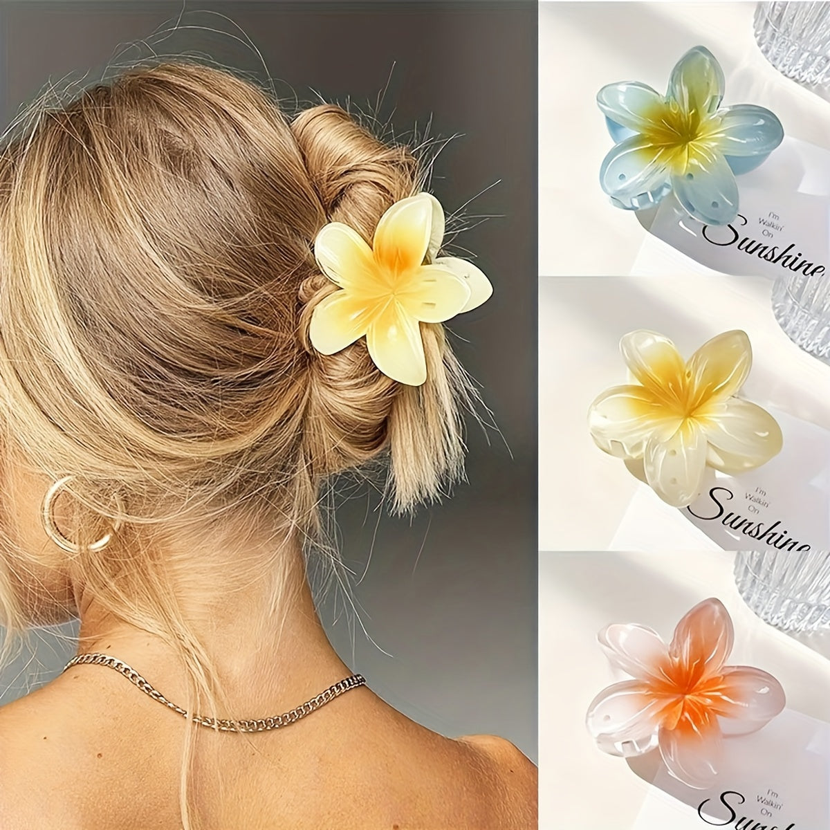 6pcs/1pc Random Color Egg Flower Hairpin, Plastic Fairy Elegant Hairpin, Ideal Gift Choice Gradient Color Flower Hair Claw Clip - Sweet and Elegant Hawaiian Style, Suitable for Women and Girls - Fashion Casual Accessories, Ph