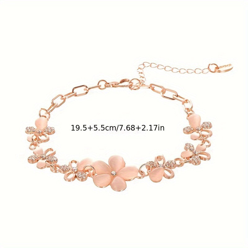 1pc Women's Light Luxury Fashion Sweet Fresh Flower Rhinestone Adjustable Bracelet