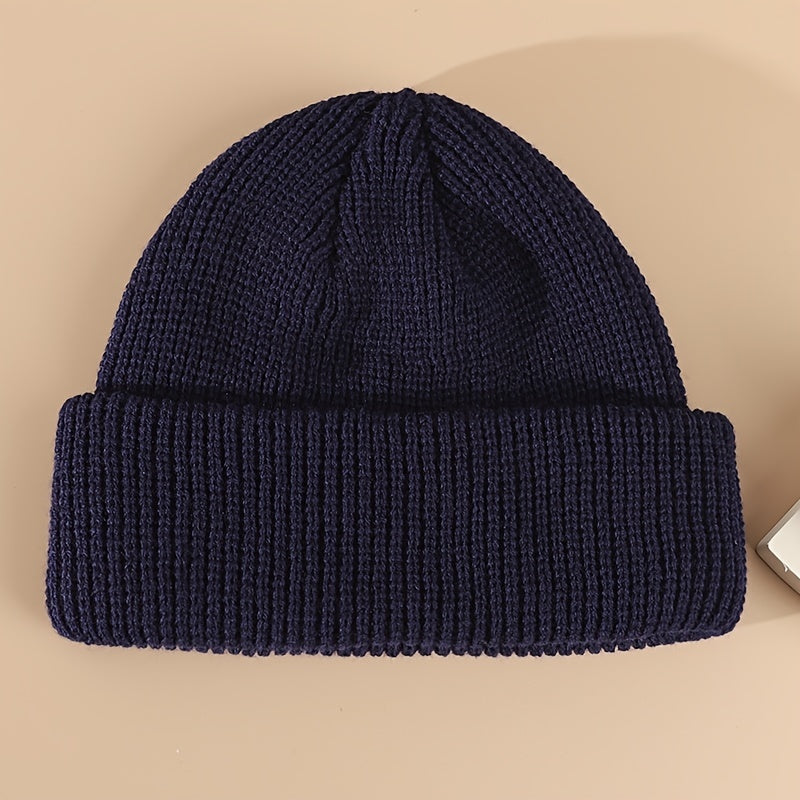 Letter W Patch Knitted Beanie Casual Fashion Knitted Hat