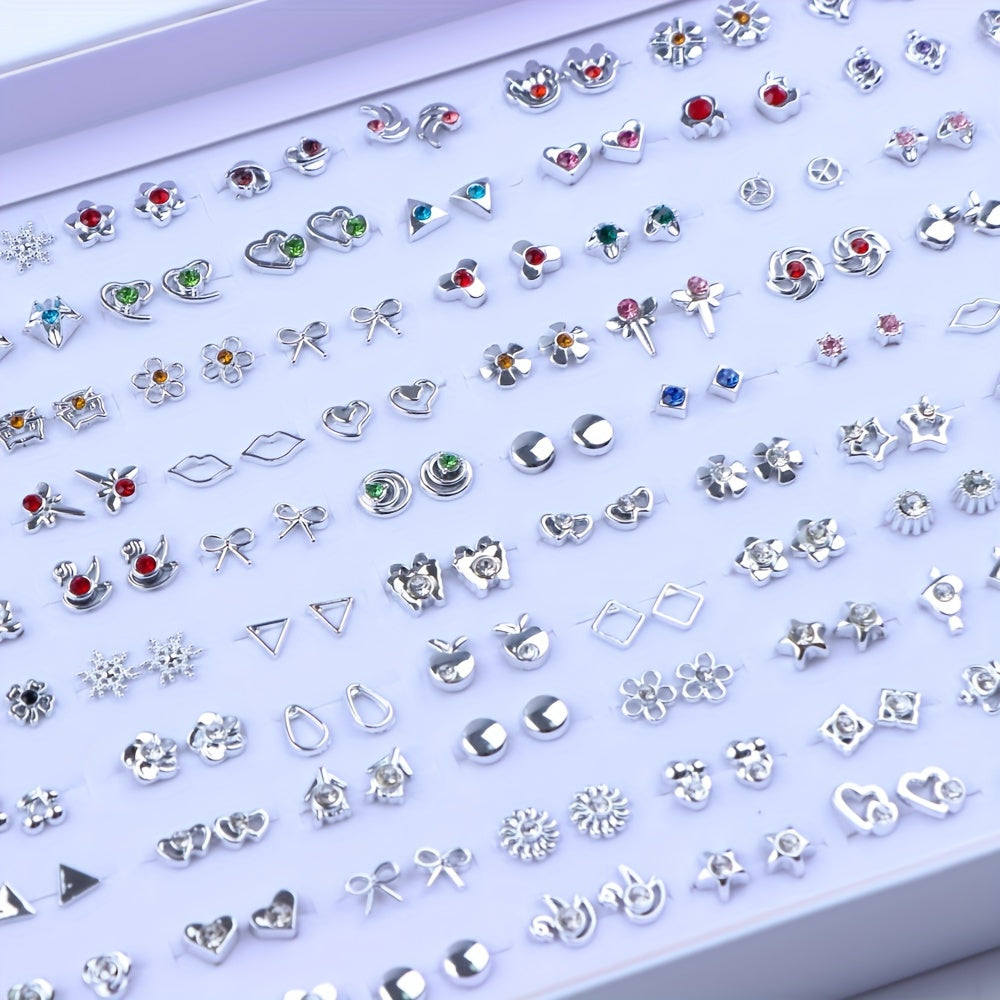 36 Pairs Of Stud Earrings Big Set For Women Mini Flower Heart Shape Mixed Styles Simple Leisure Style Exquisite Gifts