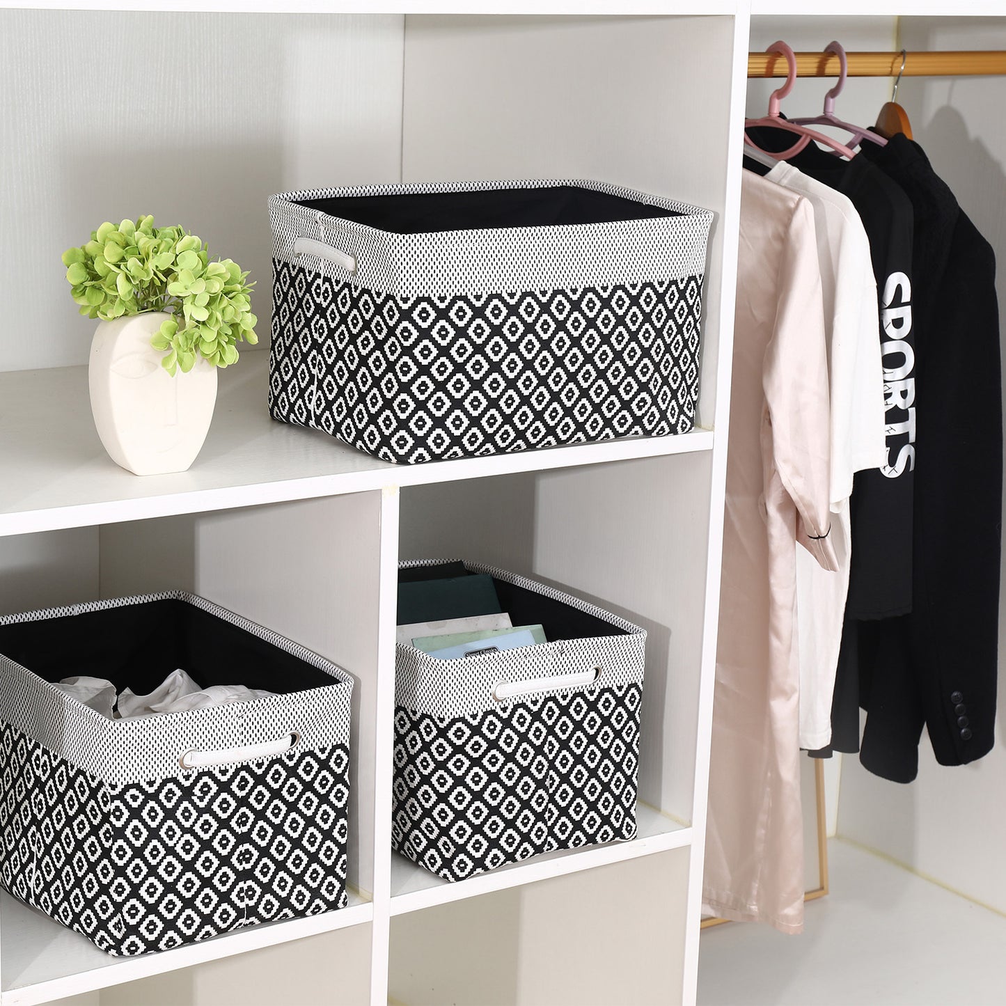 3pcs Modern Fabric Storage Bins - Foldable Canvas Organizer Baskets with Handles, Sturdy for Home, Office, Nursery, and Closet Organization, Minimalist Two-Tone Design, Closet Organizers And Storage