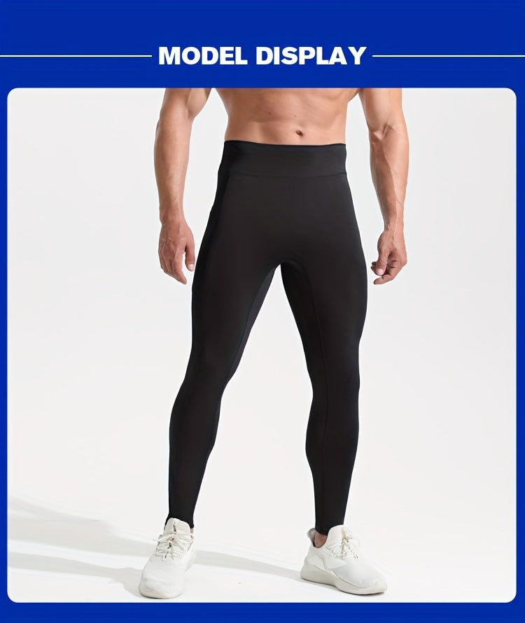Men'S High Waist Compression Sports Leggings, Quick Dry, High Elastic, Polyester 90% Spandex 10%, Solid Color, Pocket Detail, Knit Fabric, Skinny Fit, Four Seasons, for Running, Yoga, Training, Basketball, Outdoor Activities
