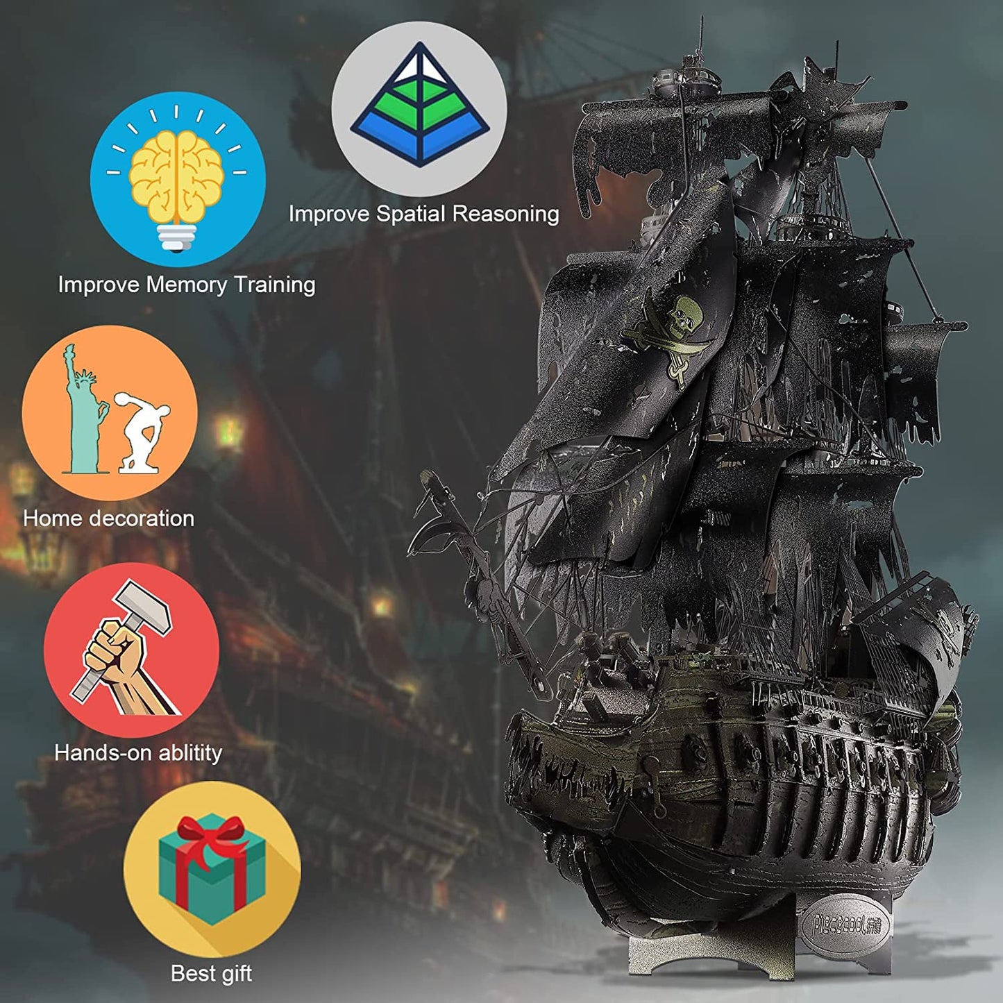 Piececool Metal 3D Puzzles for Adults, Flying Dutchman Pirate Ship Model Kits, 3D Watercraft Model Building Kit, DIY Craft Kits Difficult 3D Puzzles for Family Time, Great Birthday Gifts