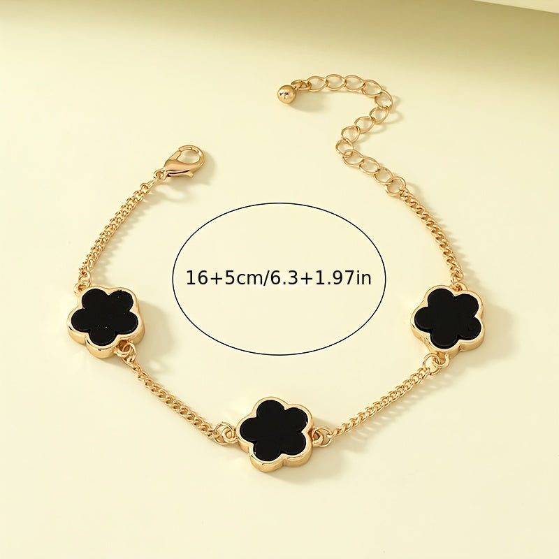 1pc Five Leaf Flower Thin Chain Bracelet Adjustable Hand Chain For Women