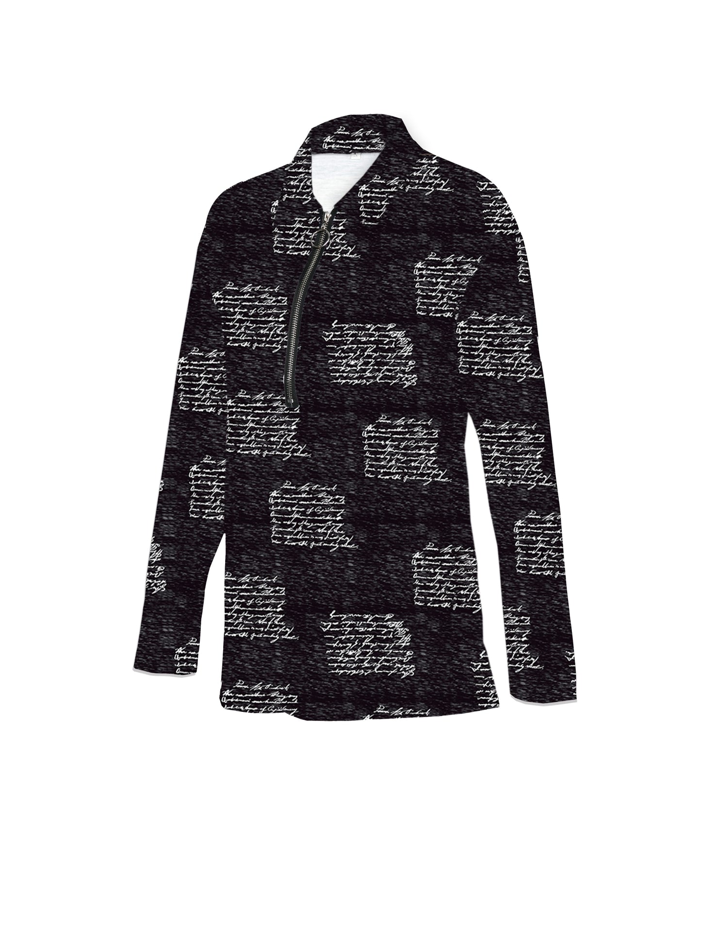 Graphic Print Zipper Polo Shirts, Casual Loose Long Sleeve Polo Shirts Tops For Spring & Summer, Women's Clothing