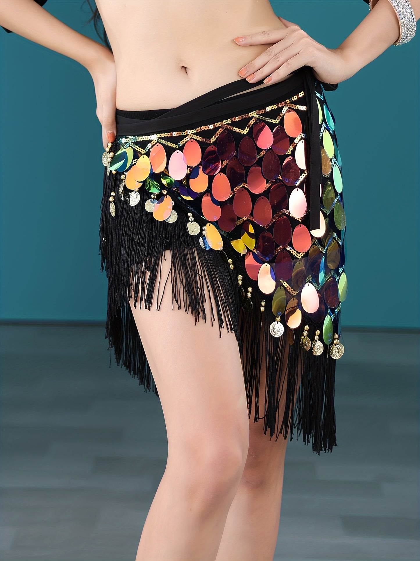 Glitter Triangle Belly Dance Hip Scarf With Tassel, Sequins Wrap Skirt For Women, Rave Outfit Carnival Costume Dance Accessories, Lovely Gifts For Ladies