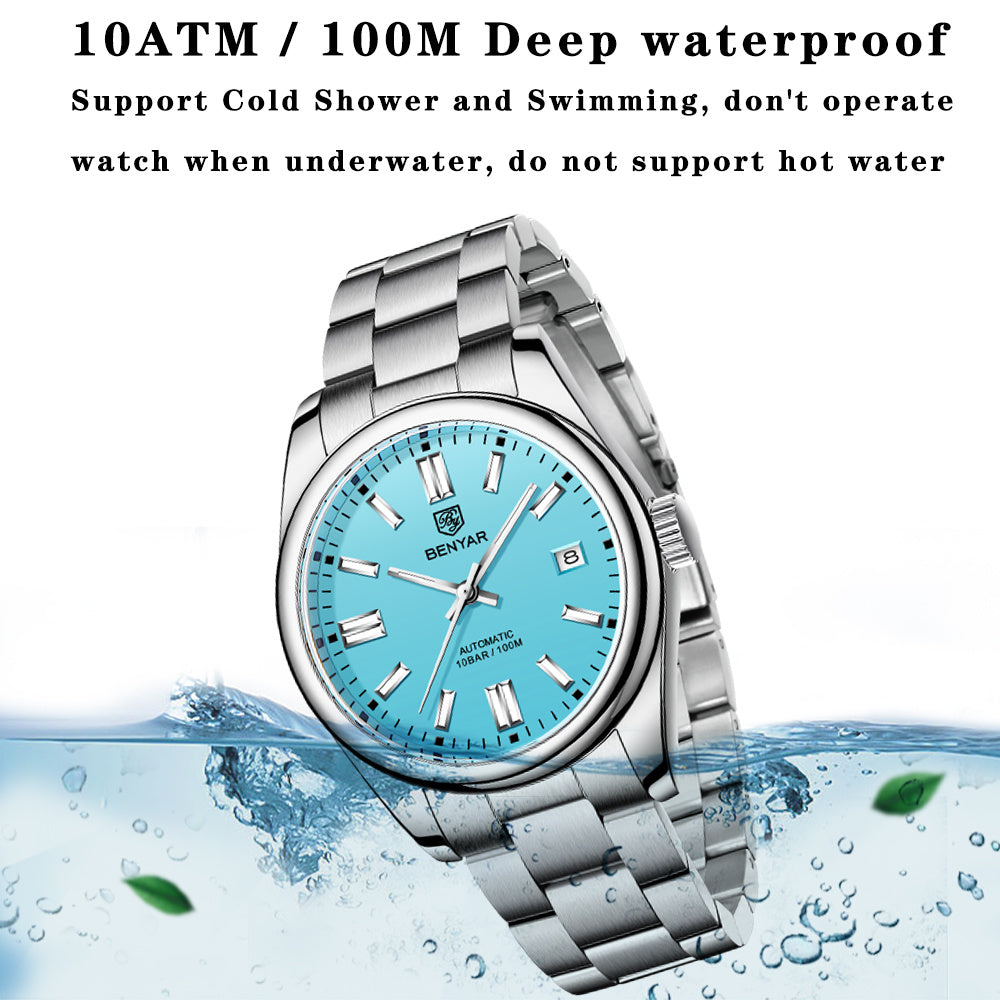 1pc Waterproof Stainless Steel BENYAR Men's Mechanical Sports Diving Wristwatches for Men