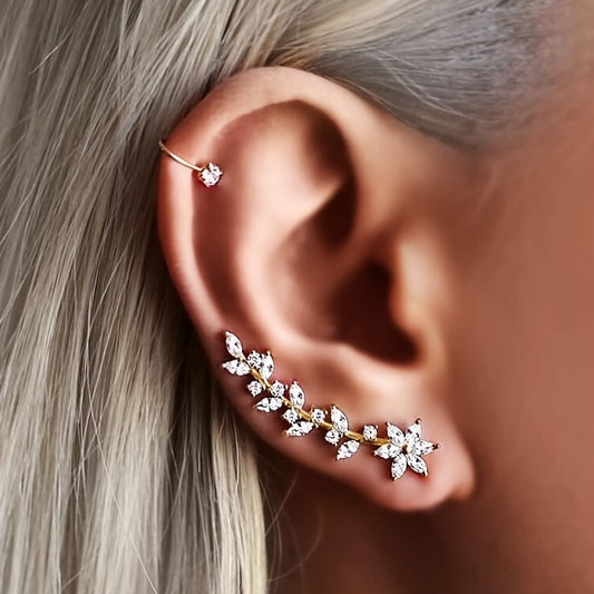 1 Pair Bohemian Crystal Leaf Earrings