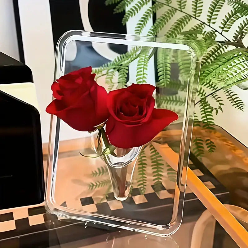 1pc Awaoko Modern Acrylic Vase - Clear Rectangular Design with Intricate Frame-Like Structure, Elegant Decorative Vase for Home & Office, Perfect Gift for Easter, Mother's Day, Friends, Boyfriend, Girlfriend, Family, Teachers