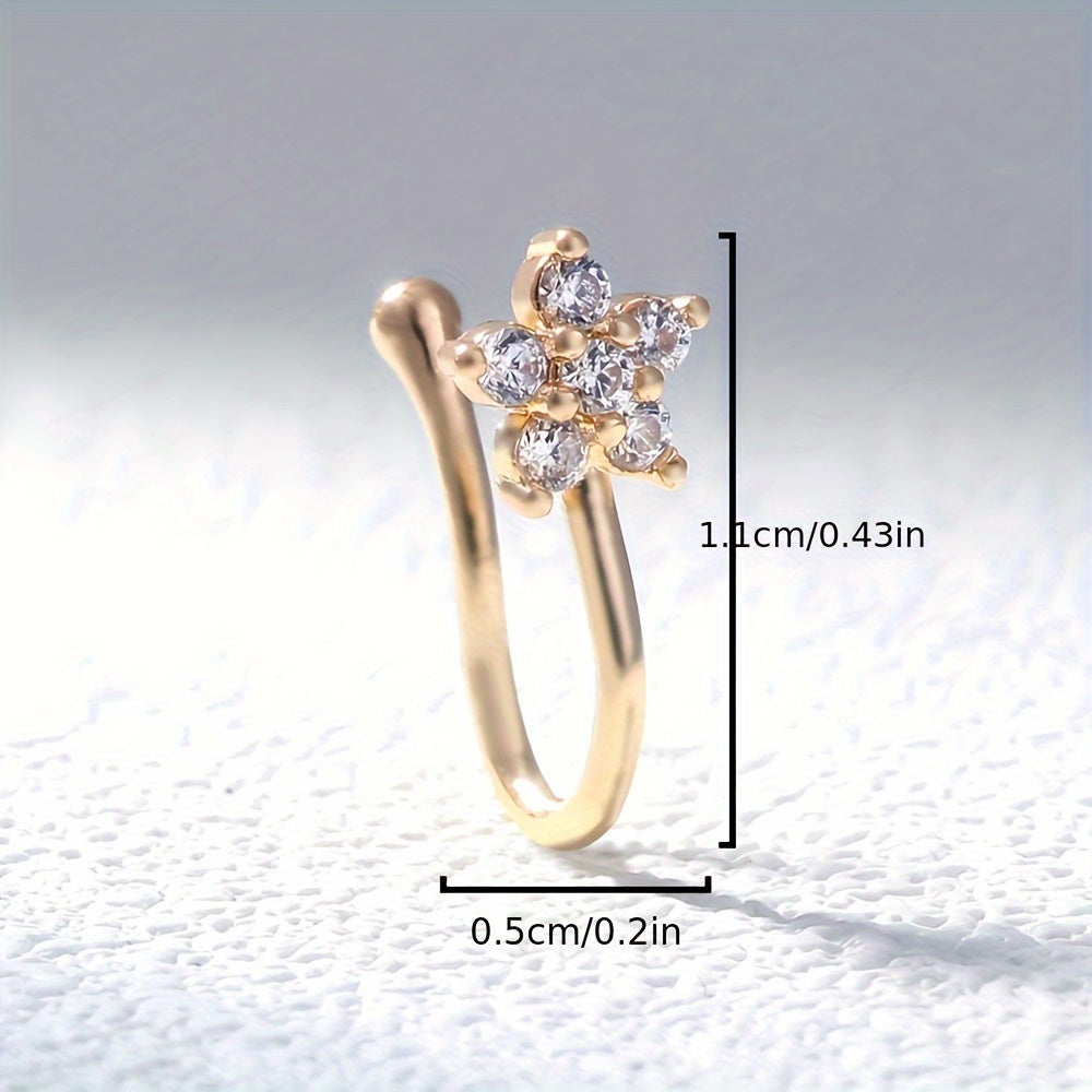 Mini Flower Shape Clip On Nose Ring Inlaid Shiny Zircon Simple Style Fake Piercing Nose Ring
