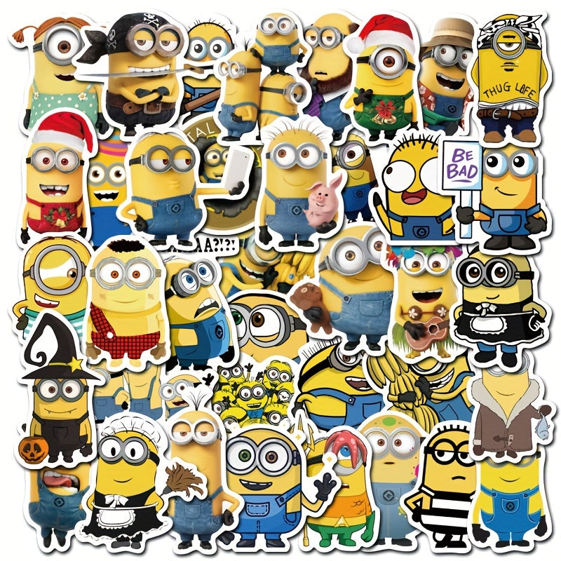 Minions 50pcs Cartoon Character Waterproof Stickers - Reflective Vinyl Decals for Luggage, Laptops, Skateboards & Water Bottles - Durable, Self-Adhesive Paper Material