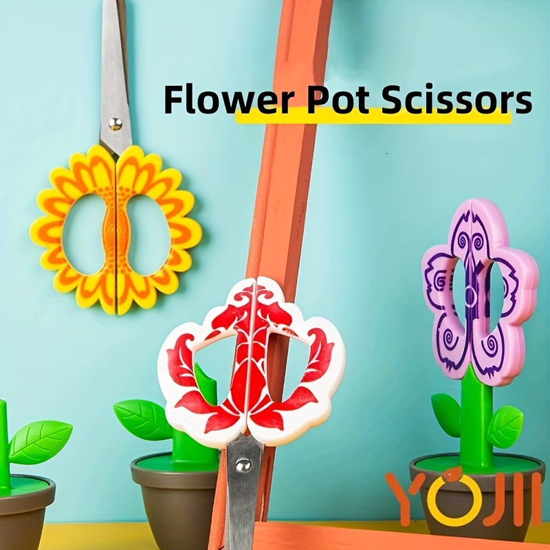 Cute Flower-Shaped ABS Resin Safety Scissors - Right-Handed, Perfect for Office & School Supplies, DIY Crafts, and Desk Decor by YOJII