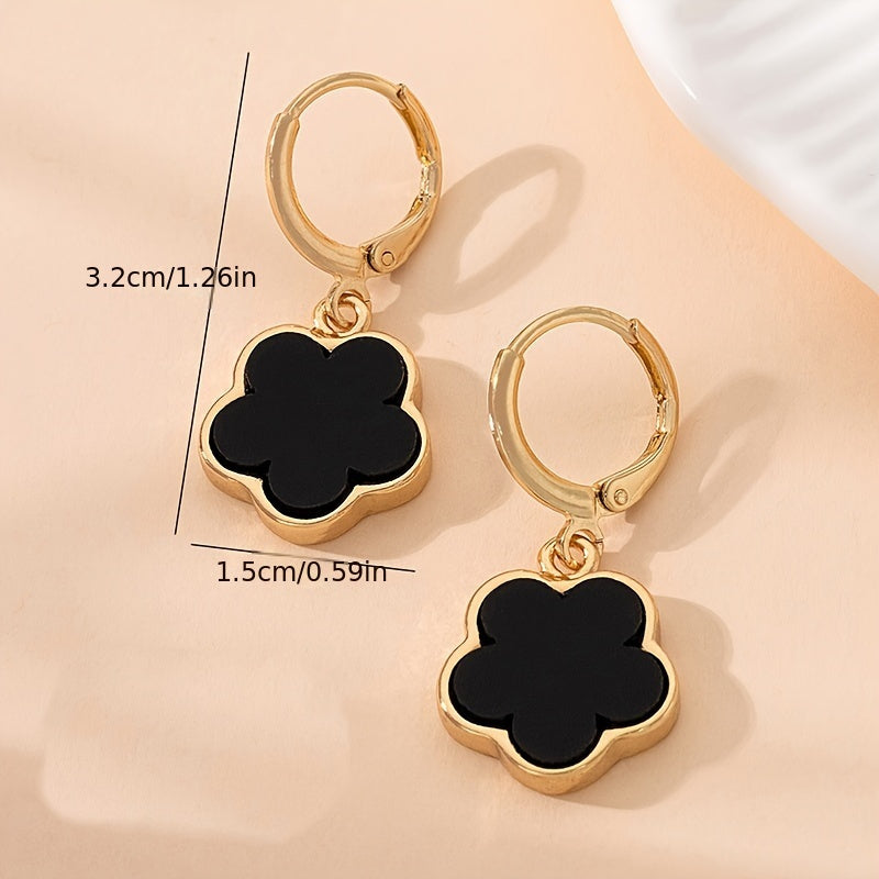 Colorful Lucky Flower Design Dangle Earrings Elegant Simple Style Alloy Jewelry Female Earrings