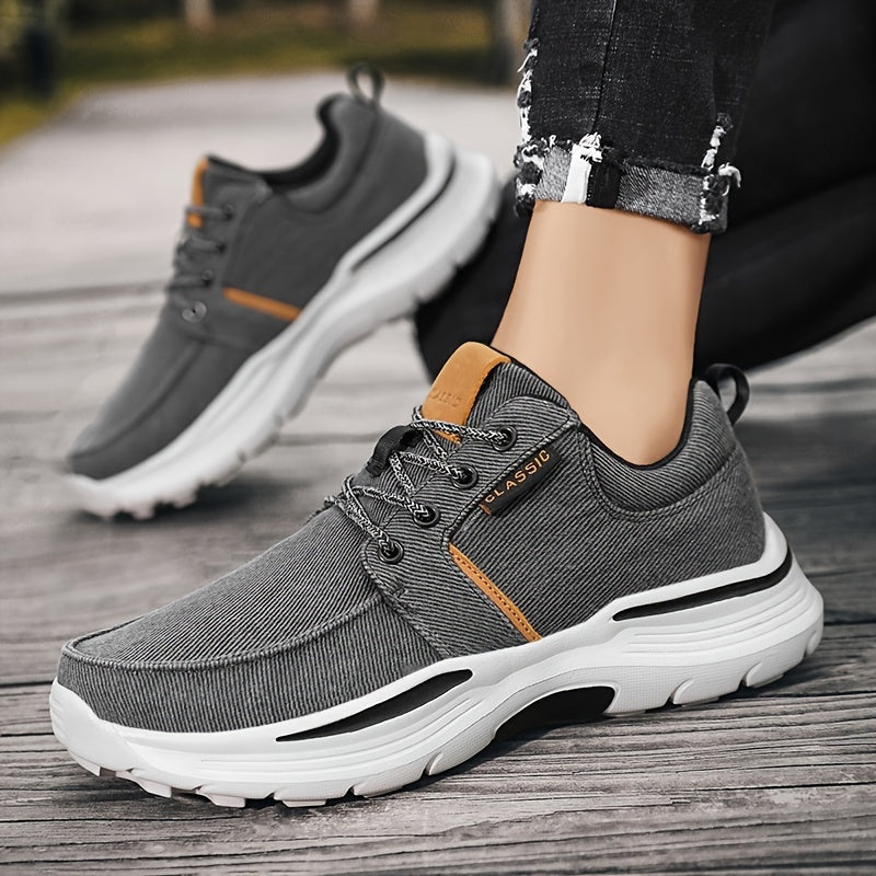 Plus Size Wide Fit Men's Lace-Up Loafers, Men's Canvas Lightweight Comfortable Walking Shoes
