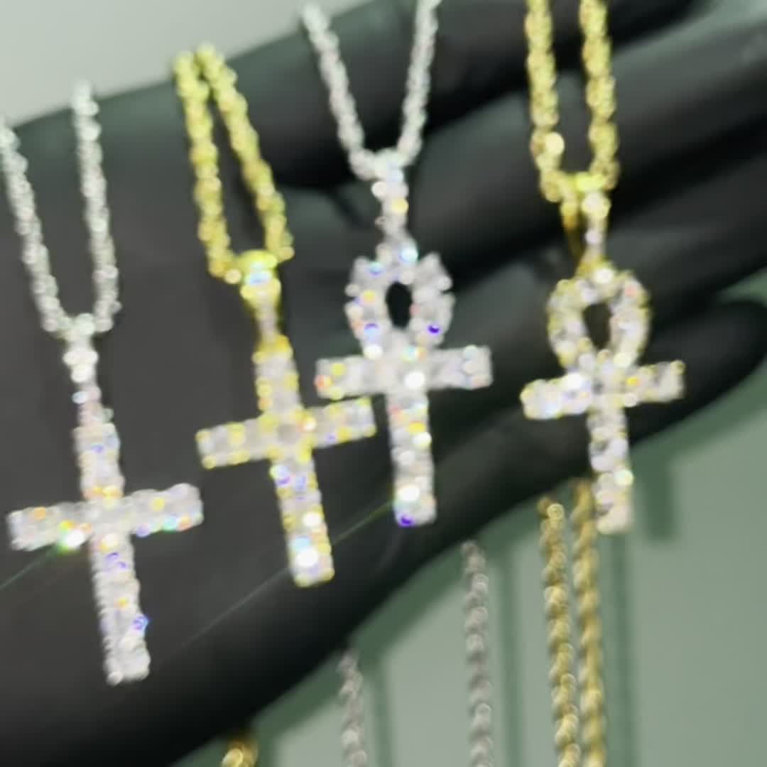Hip Hop Cross Copper With 4mm Zirconia 14K Golden Plated Pendant Necklace