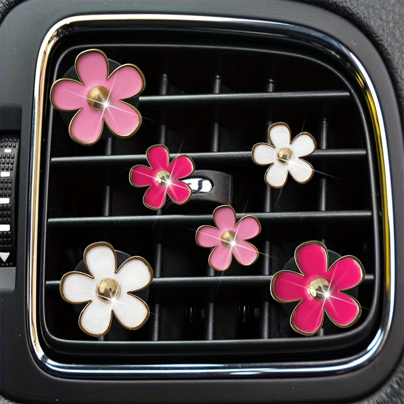 [4pcs/set Daisy Flower Air Clips] 4pcs/set Small Daisy Flower Design Car Air Outlet Perfume Decorative Clip, Car Air Fresheners Clips, Car Decoration, Car Accessories For Women
