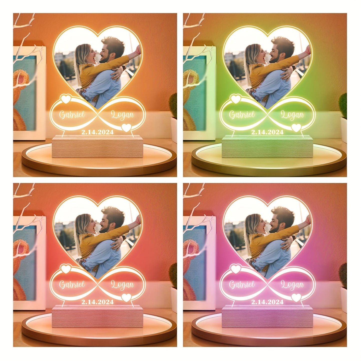Personalized Customized Acrylic LED Night Light Photo frame Valentine'S Day Gift for Partner Family Mom Dad Daughter Son Wife Pet Plaque Wall Lamp Birthday Wedding Anniversary Father Mothers Day Gifts