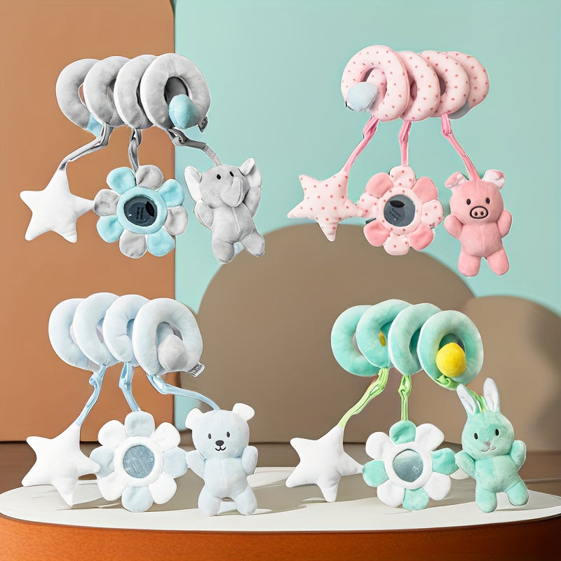 [Plush Toy for Boys and Girls] Infant Activity Hanging Plush Toy | with Music, Spiral Stroller and Crib Toy with Squeaker and Rattles, Educational Play for Newborns, 0-3 Years Old