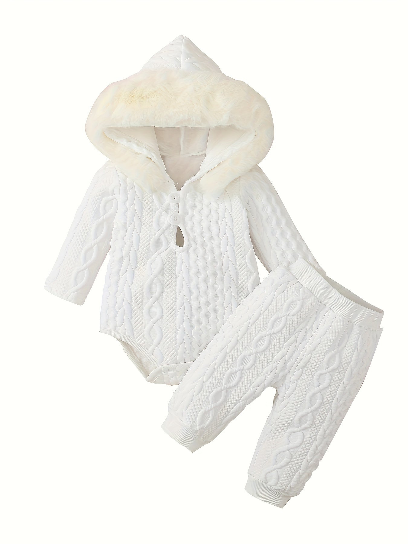 Baby Winter Clothing Set, Baby Girl Hooded Long-Sleeved Jumpsuit + Long Pants Two-Piece Set, for Outdoor