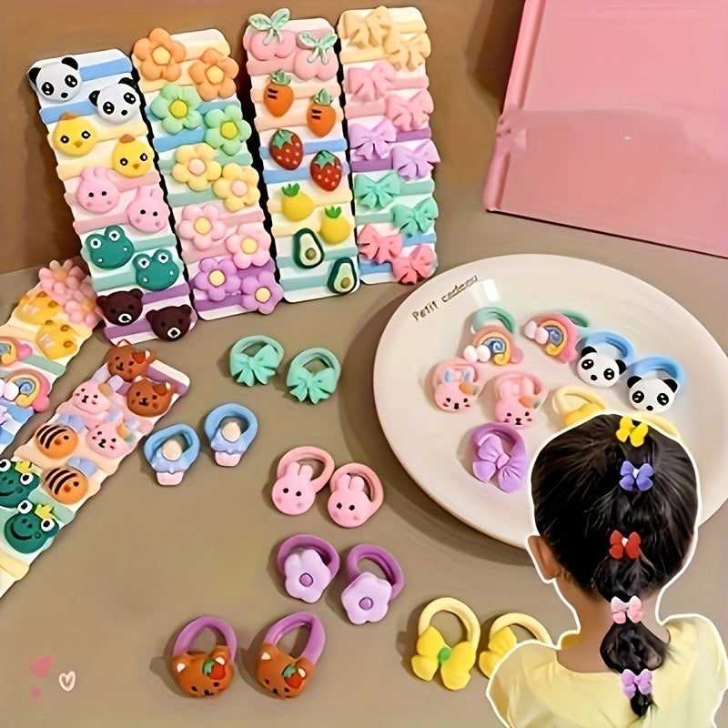 10pcs/20pcs/30pcs Cute Cartoon Animal and Flower Hair Ties for s - Soft Elastic Ponytail Holders, Perfect Gift, Mixed Colors Set