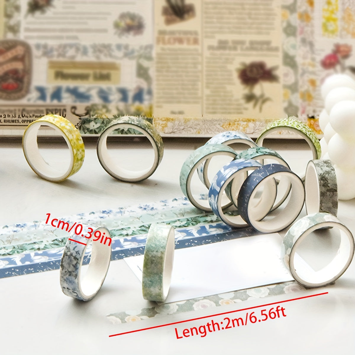 5 Rolls of Washi Tape Flower Series Tear-Off Traceless Decorative Sticker Tape Suitable for Diaries, Photo Albums, Schedules and Party Decorations
