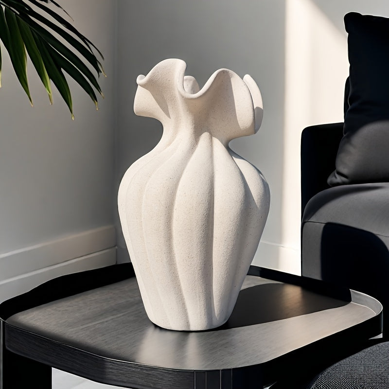 Elegant 20cm Striped Ceramic Vase with Skirt Element Design - Modern Art Style, Perfect for Fresh and Hydroponic Flowers, International Style, Flower Arrangement | Elegant Decor | Striped Texture, Vases Home Decor