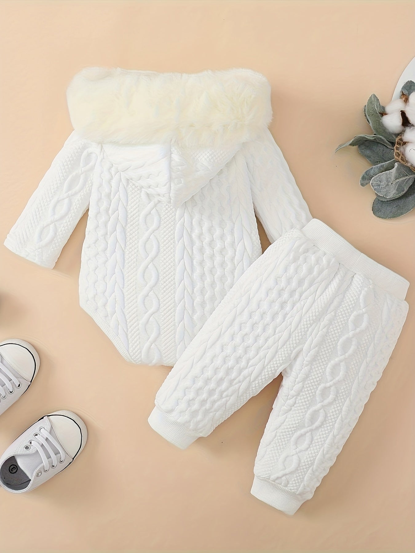 Baby Winter Clothing Set, Baby Girl Hooded Long-Sleeved Jumpsuit + Long Pants Two-Piece Set, for Outdoor