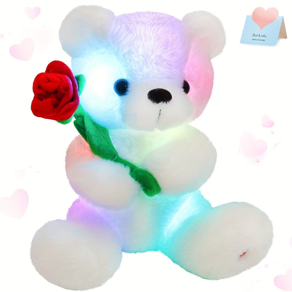 Glow Guards Glow Bracelet White Bear Plush Toy Soft And Cute Stuffed Animal, Christmas Halloween Thanksgiving Gift, Interior Decoration, Without Battery, 10.5 In/26cm