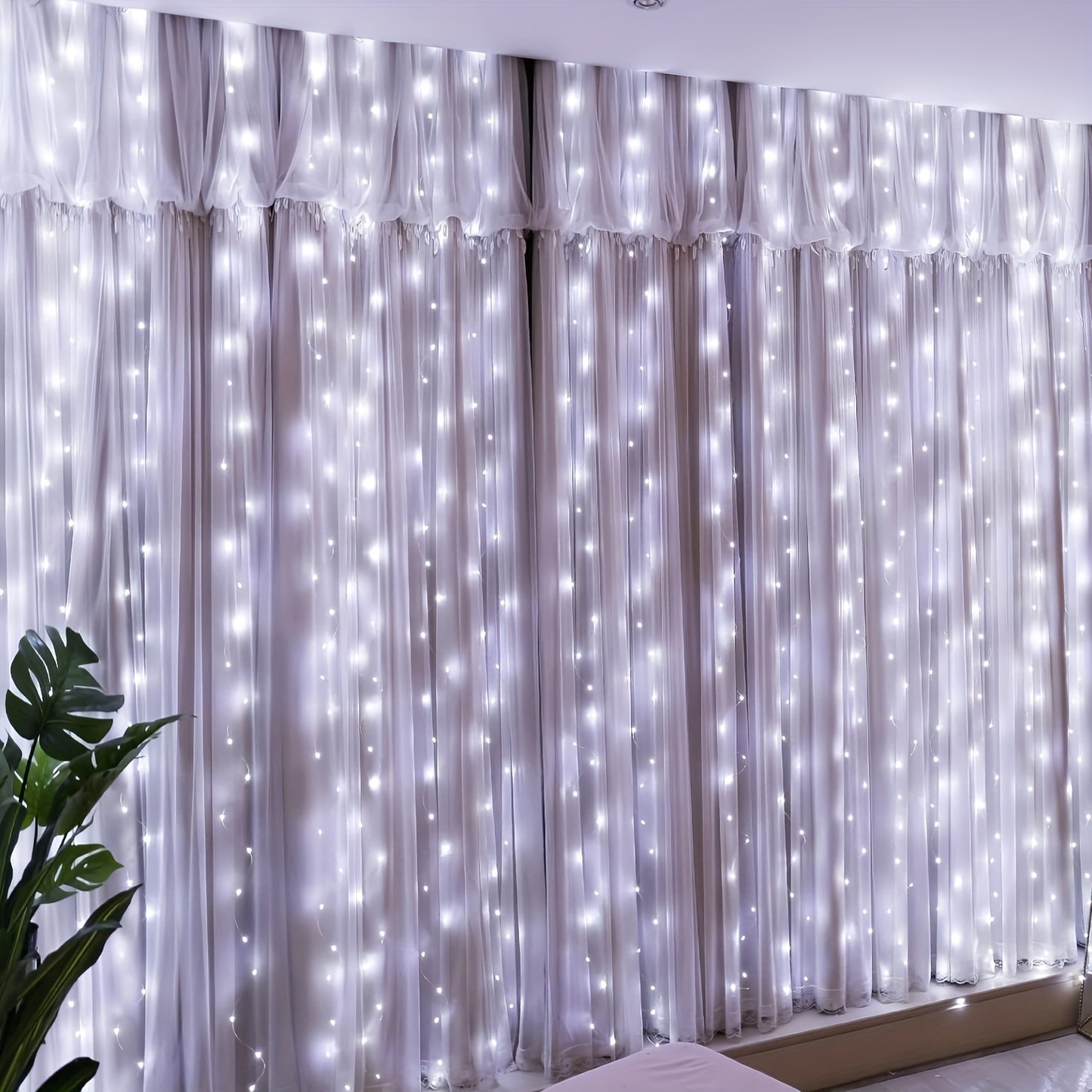 1pc, 200 LED Curtain Lights 199.95cm, Hanging Window Lights, Fairy Lights, Bedroom Decor, Indoor Decor, Christmas Holiday Party Supplies, Party Decor, Festival Decor Not Include Batteries, Halloween