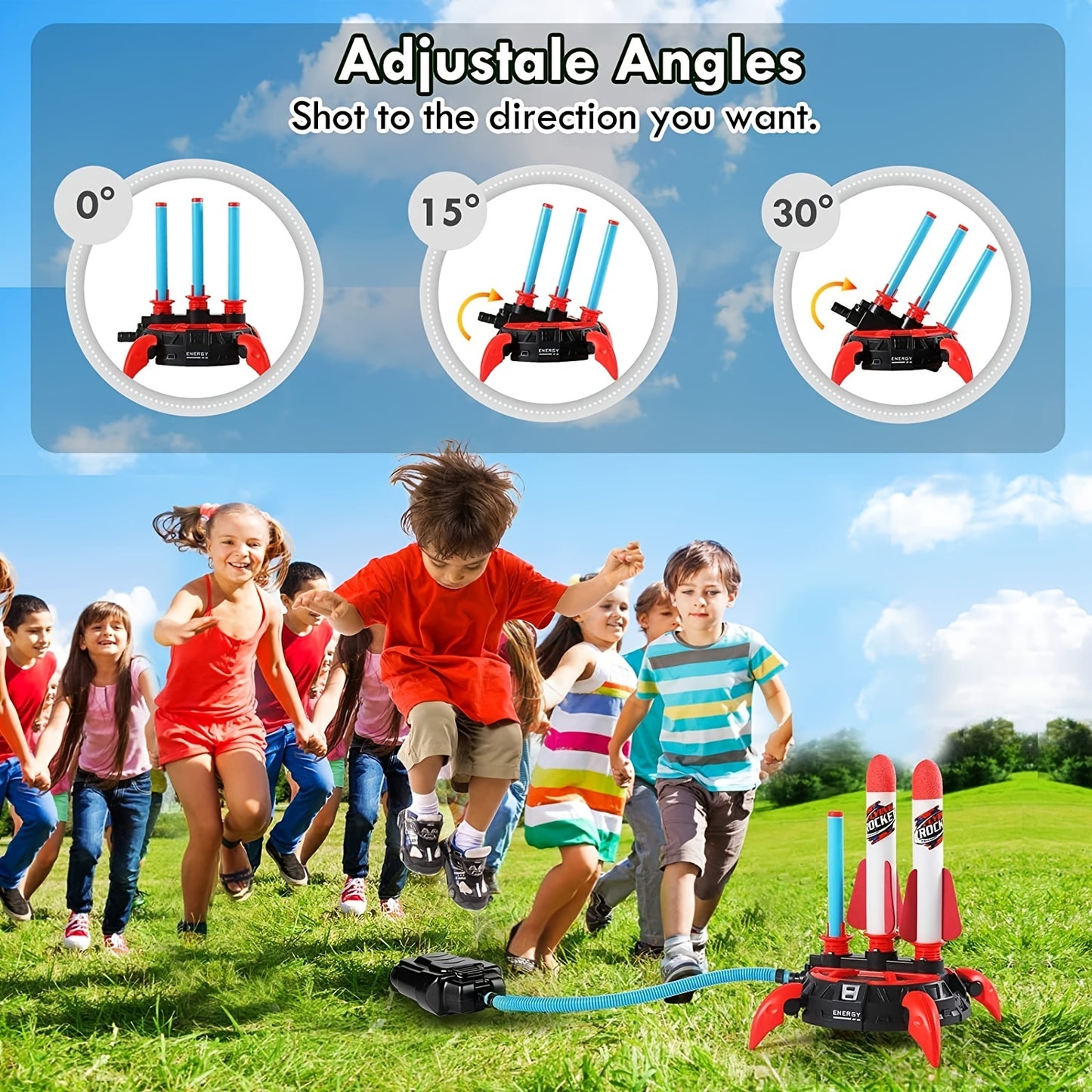 Kids Toy Rocket Launcher, Upgrade 3 Jumper Launcher Design, Jumping Rocket Launcher With 6 Foam Rockets, Fun Outdoor Toys For Boys Girls, Gift Toys For Boys Girls Over 6 Years Old
