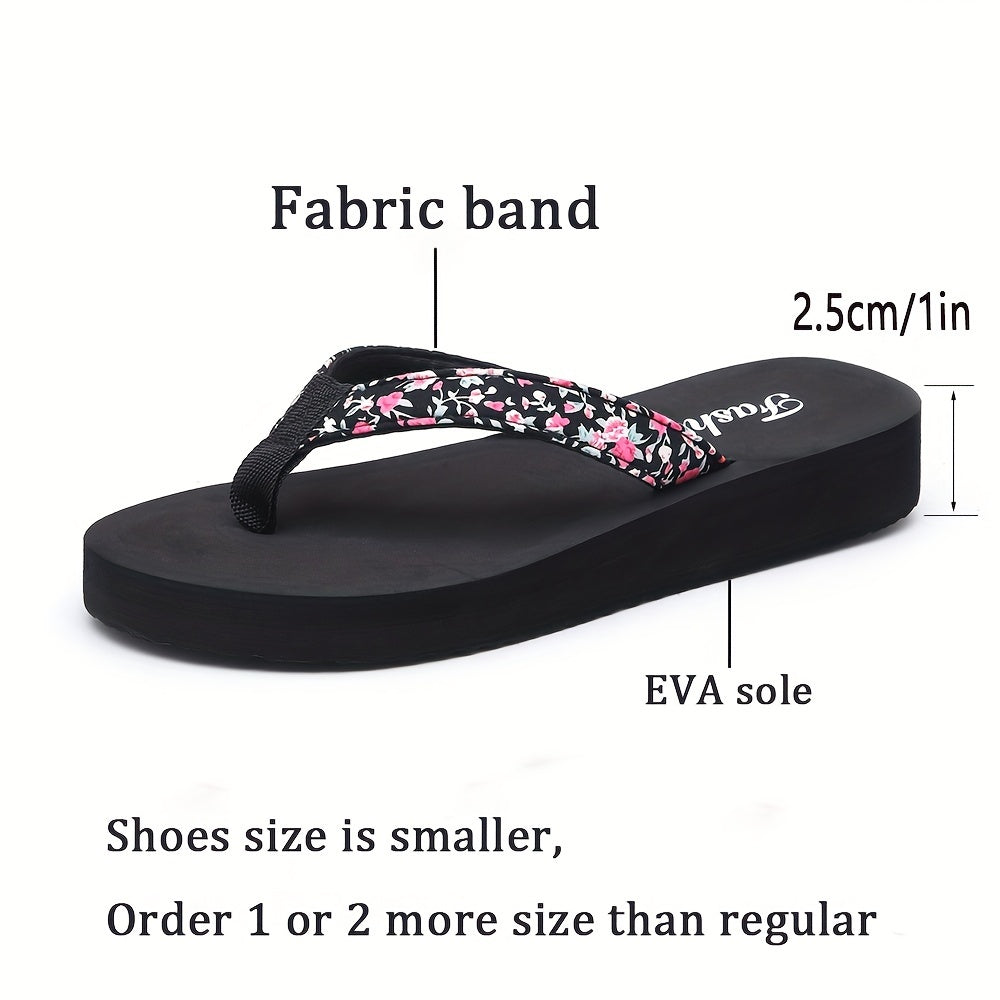 Fashionable Women'S Flip Flops | Summer New Style, Casual, Flower Pattern, Slip-on Closure, Low Platform Heel 2.5CM, Lightweight for Beach Vacation